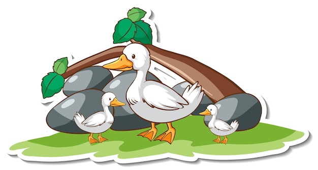 Free Vector duck family with nature element sticker