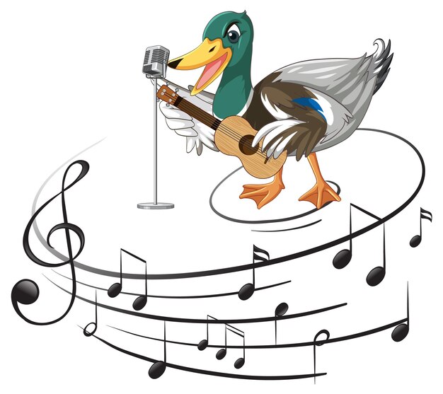 The duck play guitar ukulele with music note