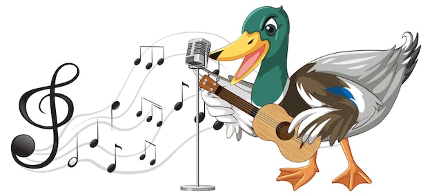 Free vector the duck play guitar ukulele with music note