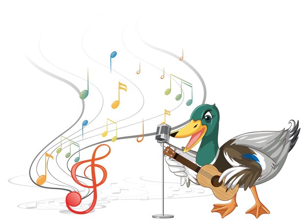 The duck play guitar ukulele with music note