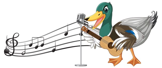 The duck play guitar ukulele with music note