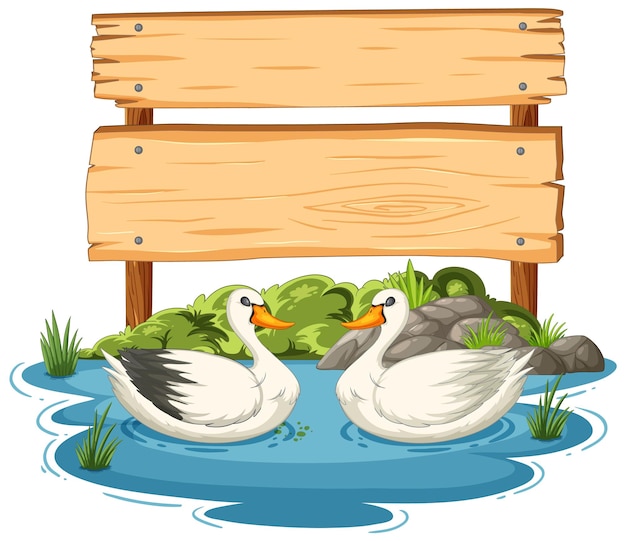 Free Vector ducks by the wooden signboard