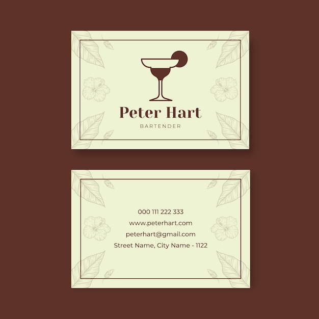 Duotone bartender business card template