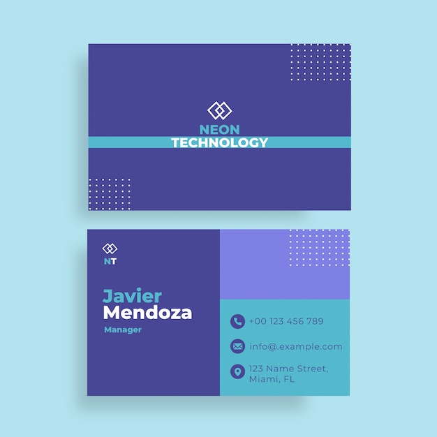 Duotone blue neon technology business card template