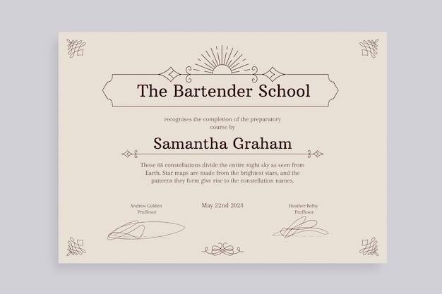 Duotone ornamental samantha graham bartender certificate