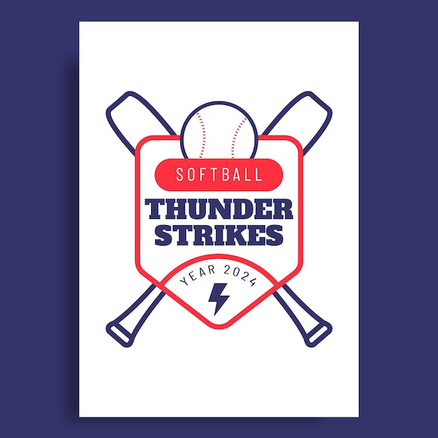 Free Vector duotone thunder strikes softball t-shirt