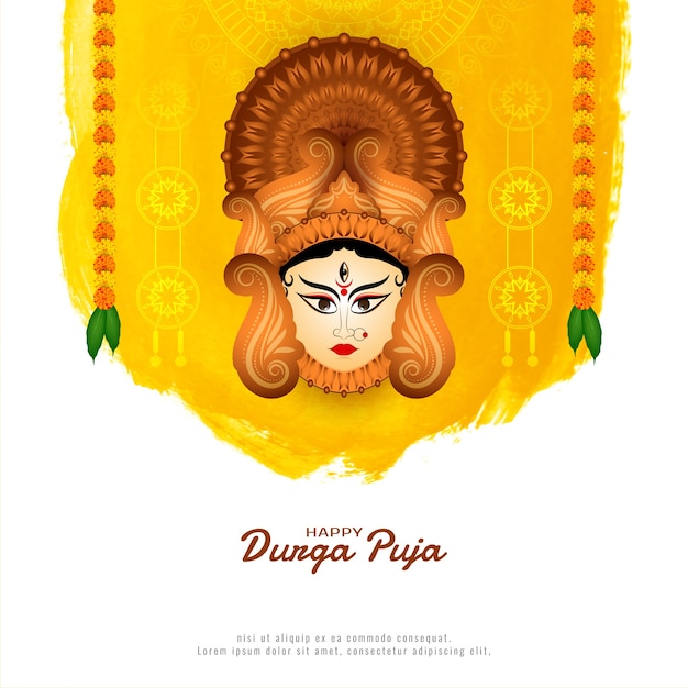 Durga puja festival ethnic greeting card with goddess face