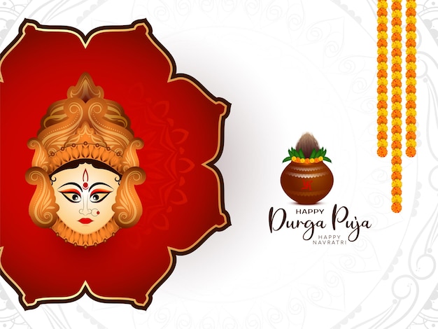 Durga Puja and Happy navratri festival background with goddess face design