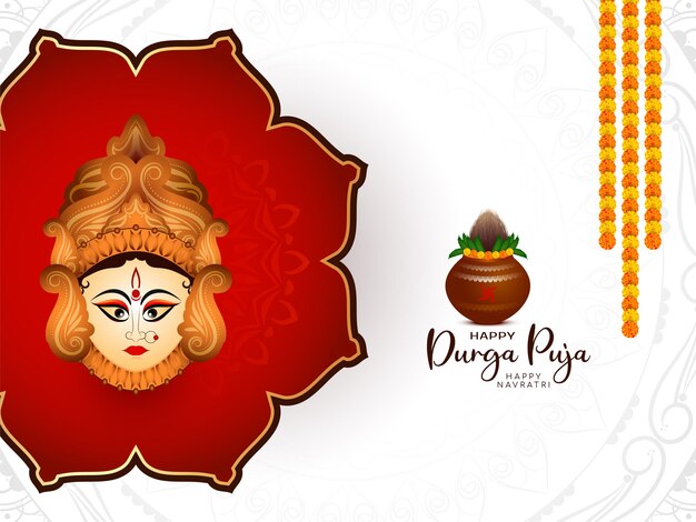 Durga Puja and Happy navratri festival background with goddess face design