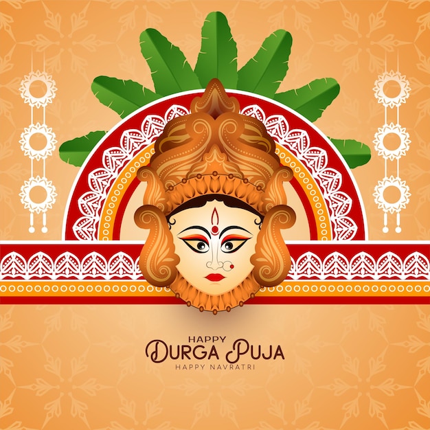 Durga Puja and Happy navratri festival background with goddess face design