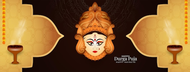 Durga Puja and Happy navratri goddess worship festival cultural greeting banner