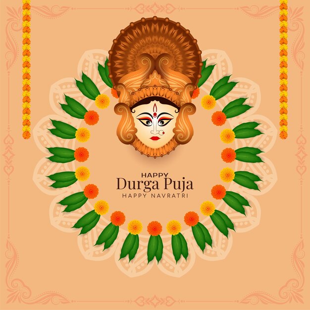 Durga Puja and Happy navratri Indian goddess worship festival background design