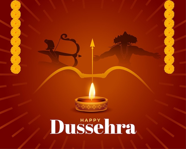 Free Vector dussehra wishes background with lord rama killing ravana