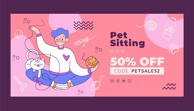 Free Vector dynamic pet sitting sale banner