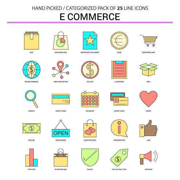 E-Commerce Flat Line Icon Set