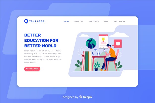 E-learning concept flat landing page