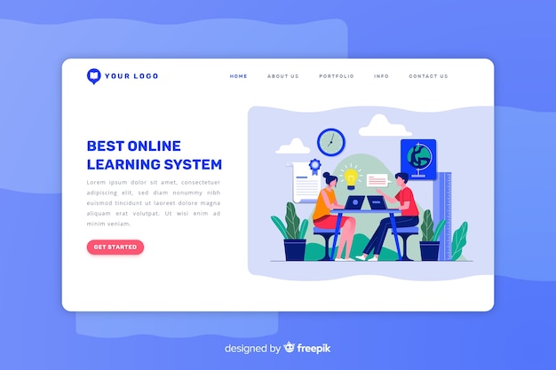 E-learning concept flat landing page