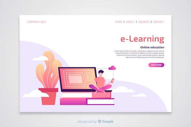 E-learning concept flat landing page