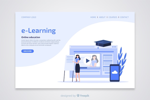 E-learning concept flat landing page