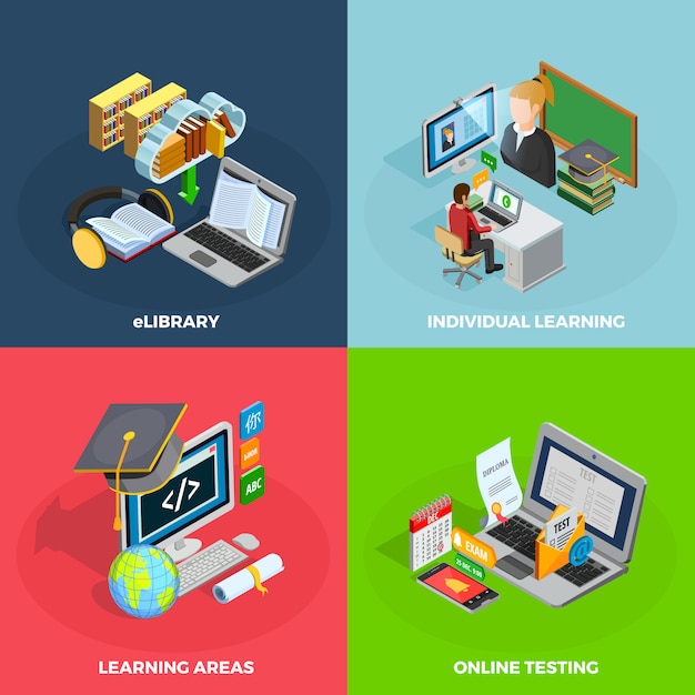  E-learning Concept Icons Set 