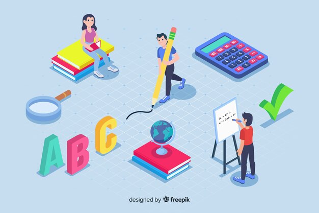 E-learning elements in isometric style