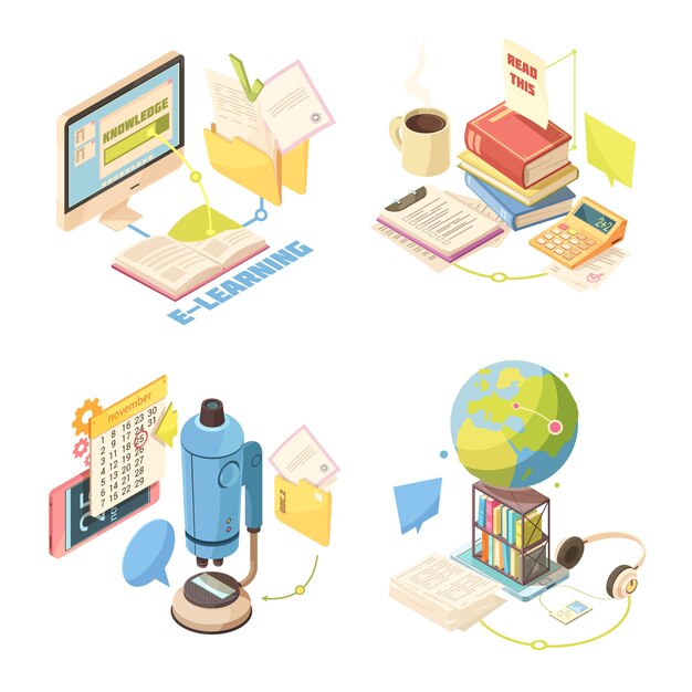 E-learning isometric design concept 