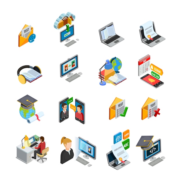 E-learning Isometric Icons Set 