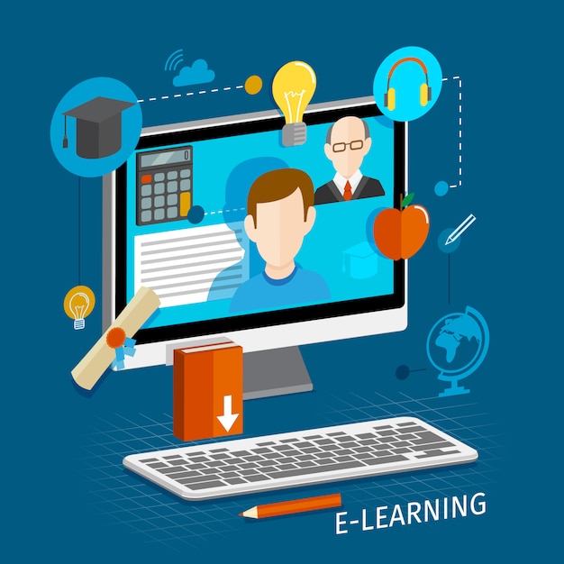 E-learning online flat illustration