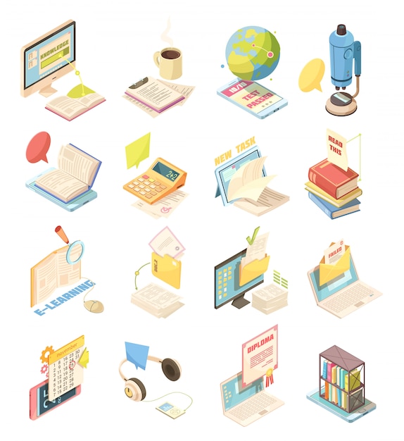 E-learning set of isometric icons 