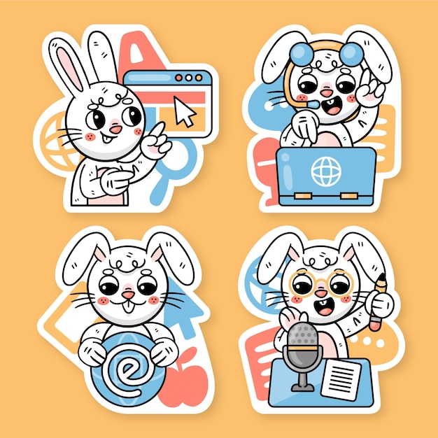 E-learning stickers collection with ronnie the bunny