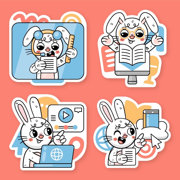 E-learning stickers collection with ronnie the bunny