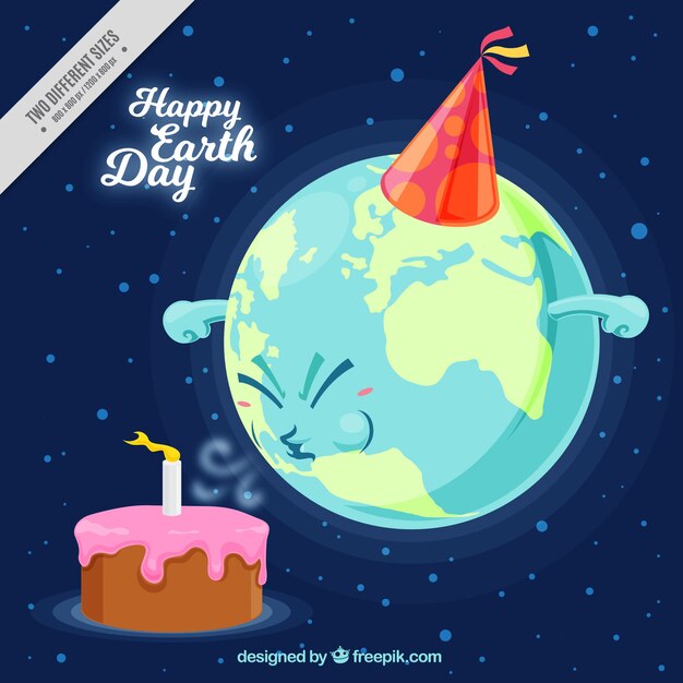 Earth background with birthday cake