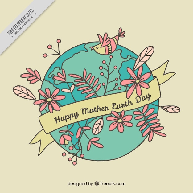 Earth background with hand drawn flowers