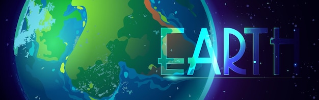 Earth cartoon style banner of  planet in universe