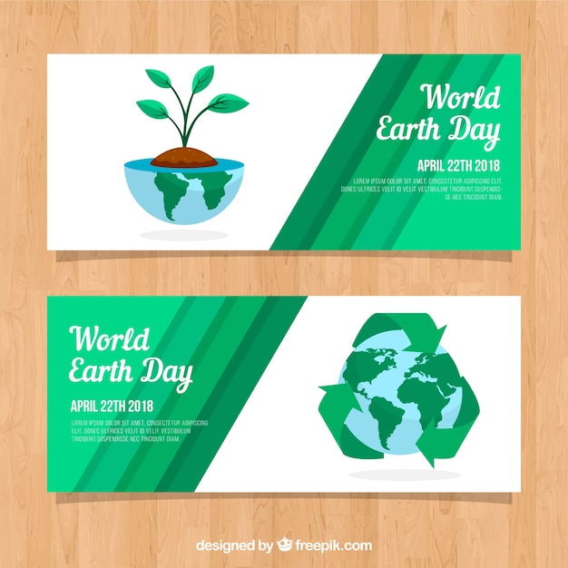 Free Vector earth day banners with world in flat style