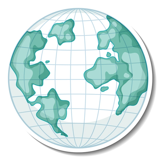 Earth globe cartoon sticker on white background