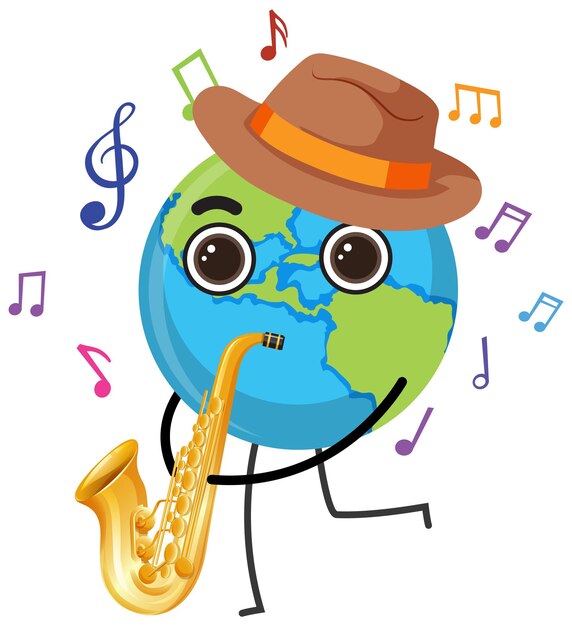 Free Vector earth globe playing saxophone