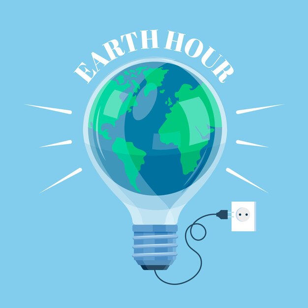 Earth hour hand-drawn illustration with planet and lightbulb