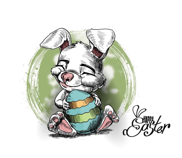 Easter bunny with Easter Eggs, Greeting card Poster Design.