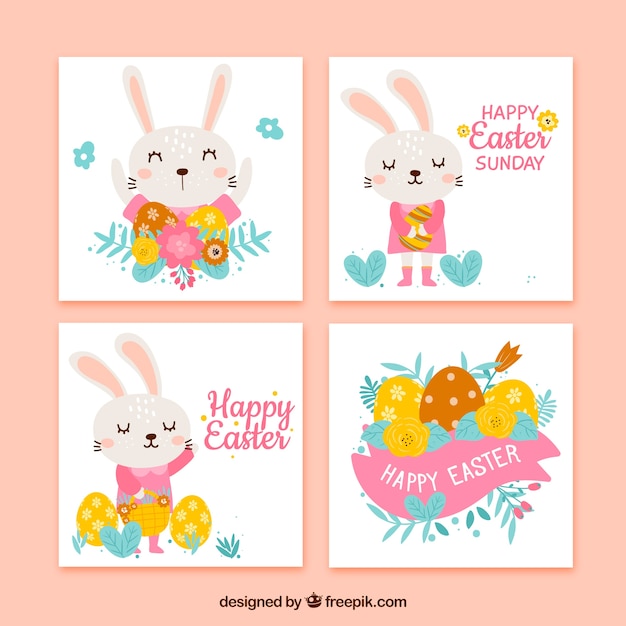 Easter card collection with cute rabbit