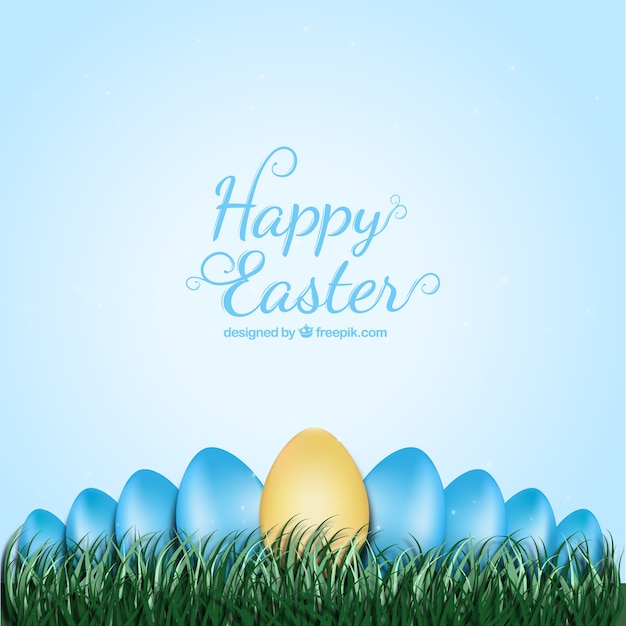 Easter card with easter eggs in the grass