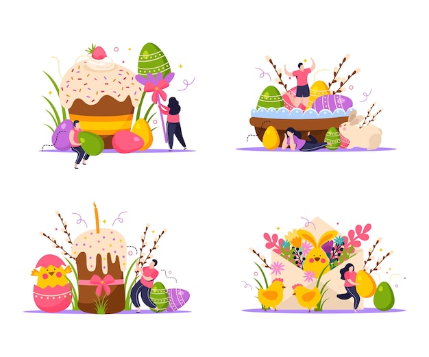 Free Vector easter concept icons set with colored eggs flat isolated illustration