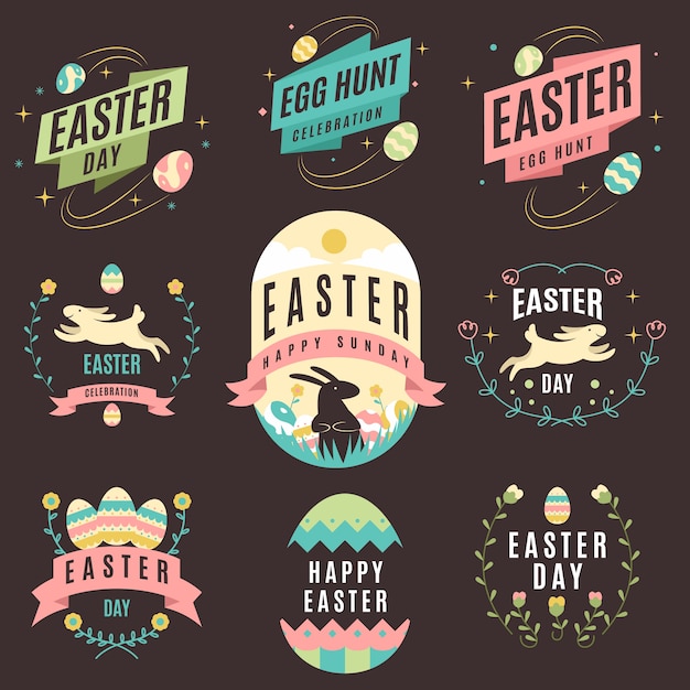 Free Vector easter day badge collection in flat design