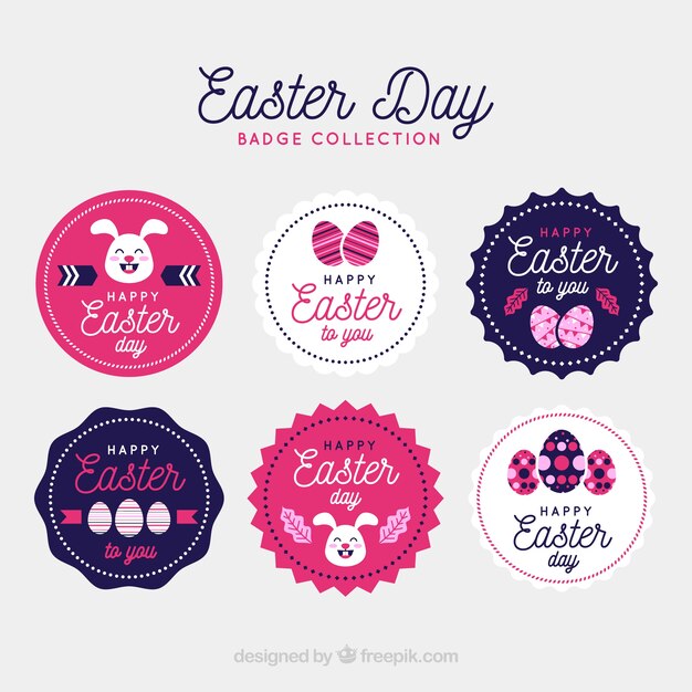 Easter day badges collection in flat style