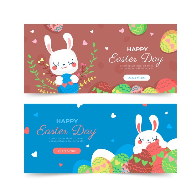 Easter day banners with bunnies and eggs