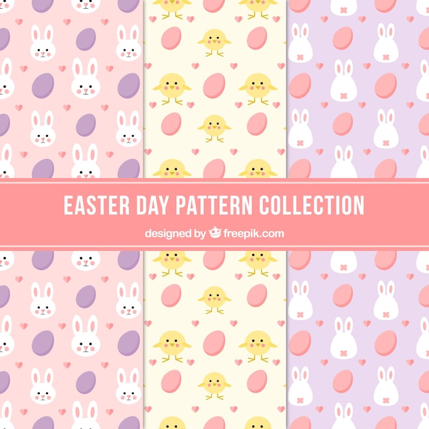 Easter day patterns collection in flat style