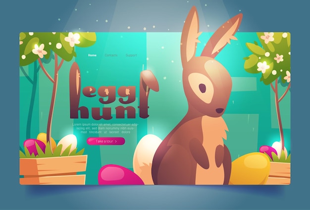 Easter egg hunt banner with bunny and flowers