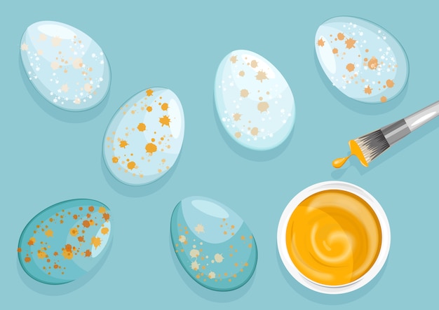 Easter Eggs with paint drops and dye brush