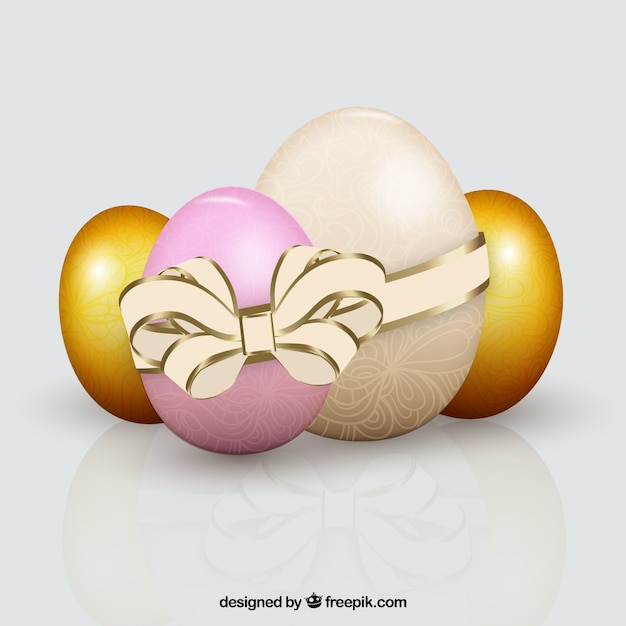 Free vector easter eggs with ribbon