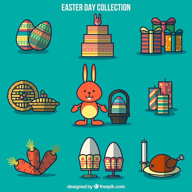 Free Vector easter elements collection in flat design